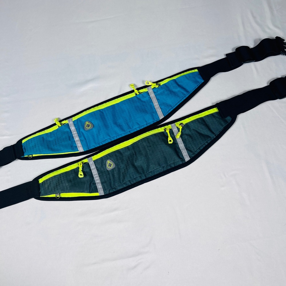 Set of 2 Reflective Running Belts Athletic Waist Pack Neon Teal Hiking Jogging